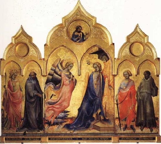 Lorenzo Monaco The Annunciation with SS.Catherine,Antony Abbot,Proculus,and Francis Christ Blessing